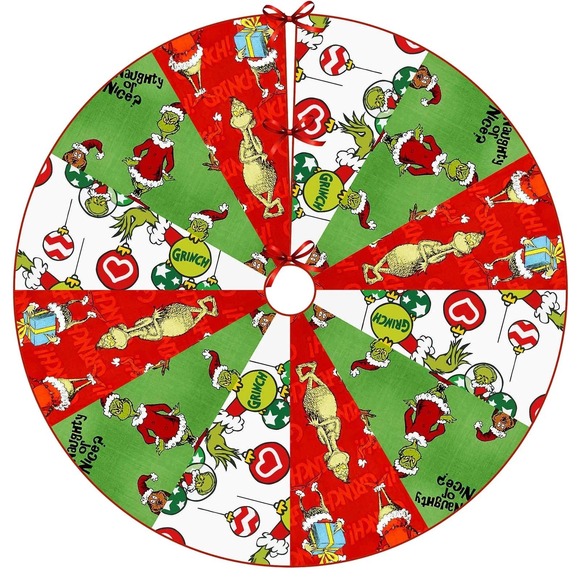 Grinch Tree Skirt 36" Christmas New Year Red & Green Merry Christmas Tree Skirt - Picture 1 of 6